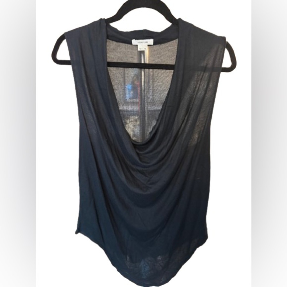 Helmut Lang Black Sheer Drape Neck Tank Top Size M – Made in USA